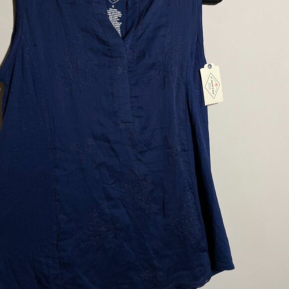 NWT St. John's Bay Navy Blue Embroidered Design Flowy Tank Top Size Small - Picture 7 of 11